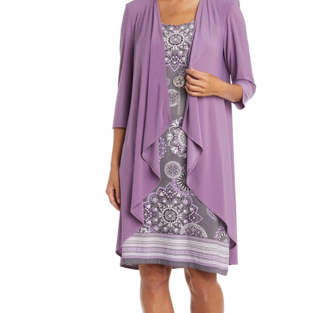 R&M Richards Lavender Dress with Cardigan